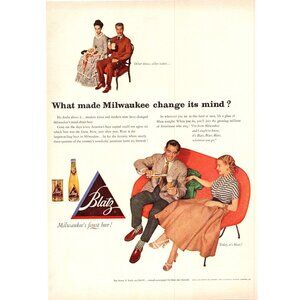 1952 Blatz Beer Milwaukee Vintage Print Ad MCM Midcentury Couch 50s Wall Art